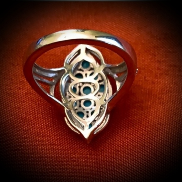 Vintage 1970's Look Turquoise Sterling Silver Ring - Picture 4 of 4